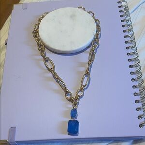 Elegant og Gold and Blue Pendant Necklace